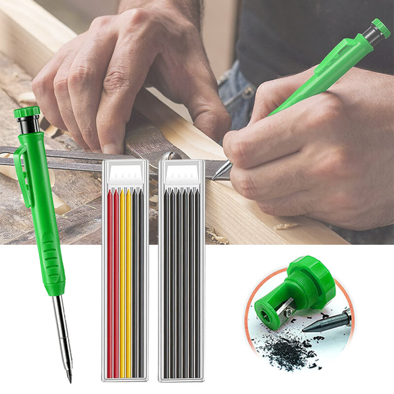 Conjunto de lápis de carpinteiro sólido built-in apontador com 6 recarga leva lápis mecânico kit de ferramentas de marcação para o arquiteto de madeira