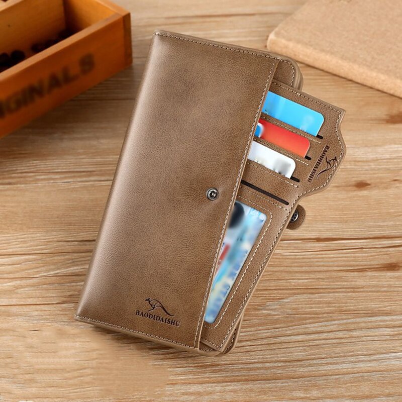 محفظة جلدية PU للرجال ، محفظة طويلة بسحاب ، بنك متعدد الوظائف وحامل بطاقة الهوية ، حقيبة يد ريترو