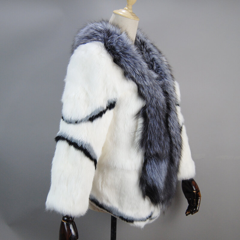 2022 Mantel Bulu Kelinci Asli Wanita Rusia Jaket Bulu Kelinci Alami 100% Hangat Musim Dingin Wanita Hangat dengan Pakaian Luar Bertudung Bulu Rakun