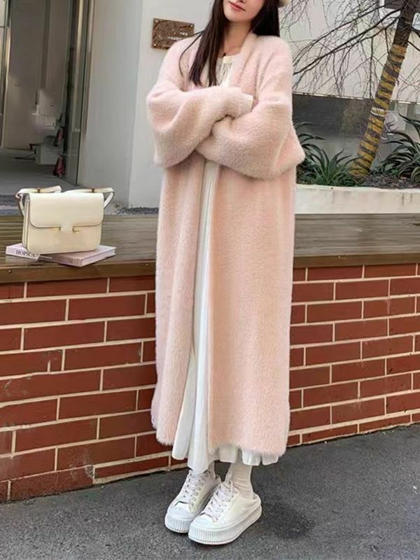 Cárdigan de punto de terciopelo de visón de imitación para mujer, suéter suelto de longitud media, abrigo de viento perezoso, versión coreana, Otoño e Invierno