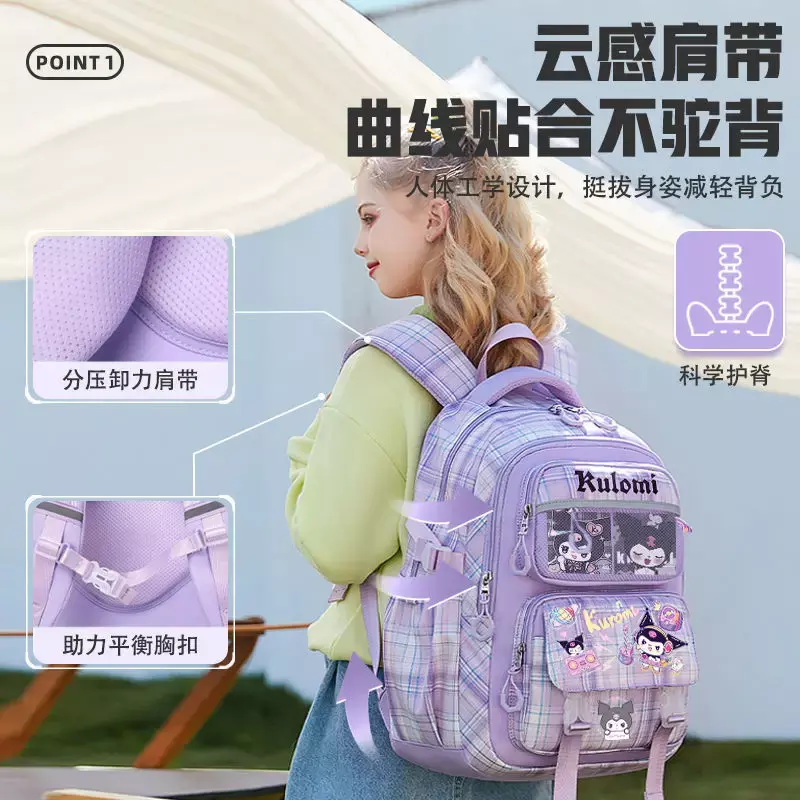 Sanrio-mochila escolar con dibujos animados para niños, morral de protección para la columna vertebral, resistente al agua, con reducción de carga