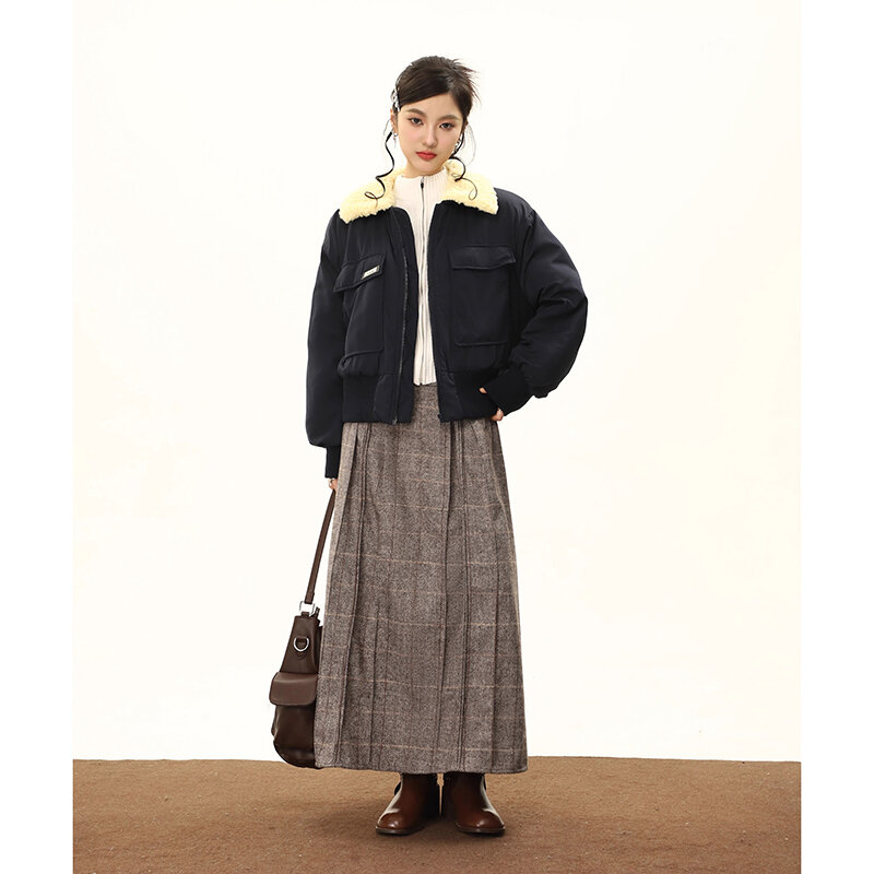 Женская хлопковая стеганая куртка, свободная короткая куртка с лацканами, в стиле ретро, Осень-зима 2023