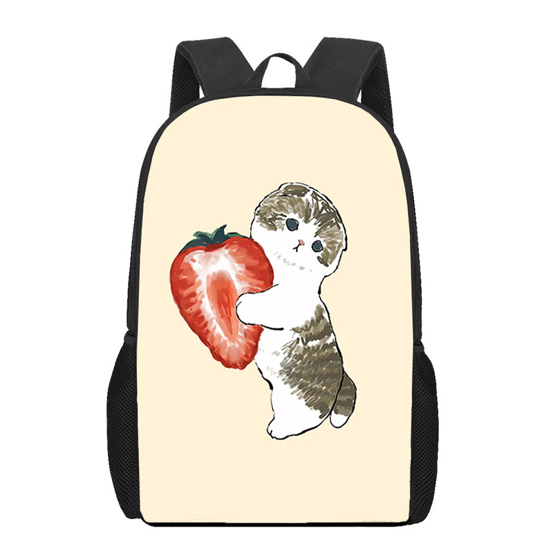 만화 귀여운 고양이와 음식 프린트 어린이 학교 가방, 소녀 소년, 데일리 캐주얼 백팩, 십대 노트북 백팩, 여행 배낭