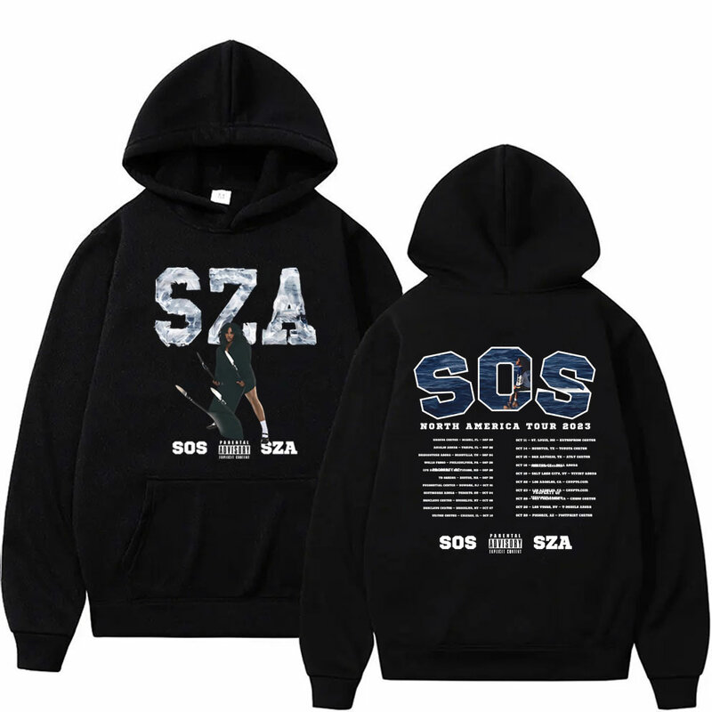 Rapper SZA SOS Hoodie grafis dua sisi pria ukuran besar pakaian jalanan musim semi musim gugur pria wanita Hip Hop Vintage Hoodie Pullover