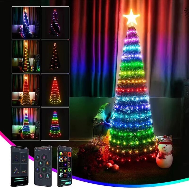 20M Aplikasi Pintar Kontrol Cahaya Peri Luar Ruangan RGB Bluetooth Pohon Natal Lampu Tali USB Karangan Bunga Cahaya untuk Dekorasi Pernikahan Liburan