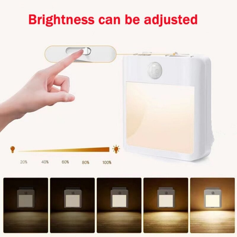 UooKzz-Motion Sensor LED Night Lights, EU Plug, Luz do armário regulável, cabeceira do bebê, quarto, corredor, iluminação doméstica
