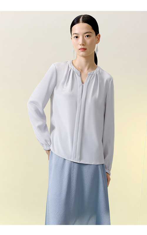 Birdtree-Camisa de seda amora para mulheres, decote em v, mangas compridas, versátil, confortável, blusa de viagem, outono, 23mm, 6A, 90% seda, T3D727QD