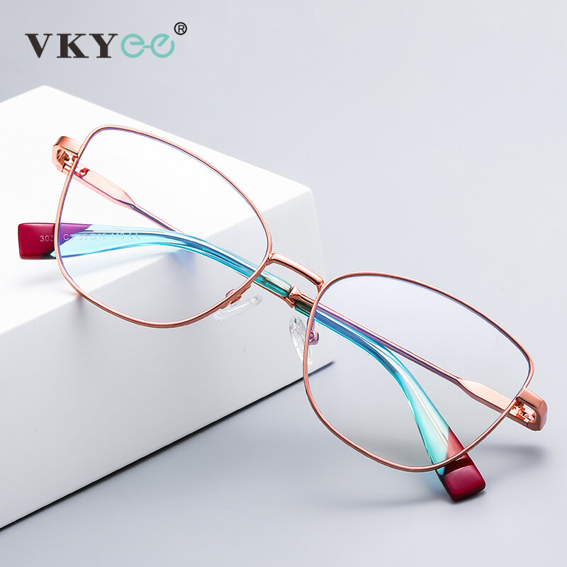 VKYEE-합금 안티 블루 라이트 차단 안경, 여성용 컴퓨터 안경 프레임 CR39 1.56 근시 처방 안경