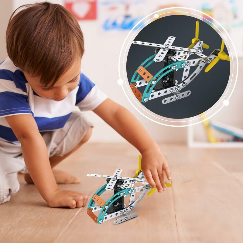 Mini Helicopters 3D Metal DIY Assembly Toy Kids Educational Plane Construction Toy Mechanical Style Ornament