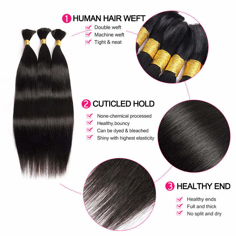 Human Hair Bulk for Braiding Straight Brazilian Virgin Human Hair 16-24 Inch 50g Natural Black #1B Color For Salon High Quality