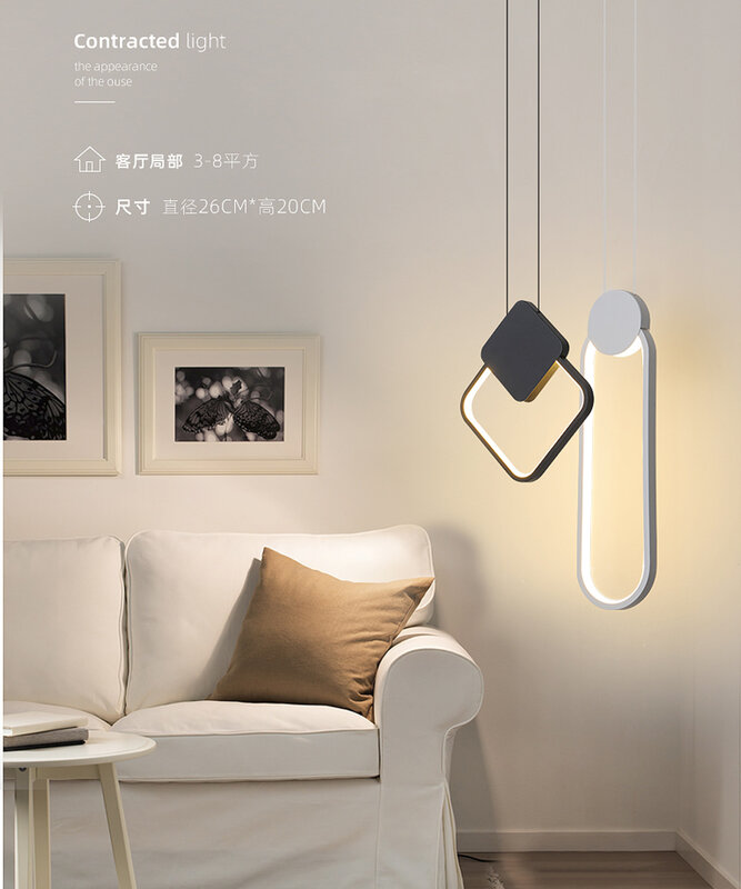 นอร์ดิกไฟ Led จี้ Minimalist สีขาวสีดำโคมไฟเพดานยาวเพดานแขวนโคมไฟข้างเตียง Living Room Decor
