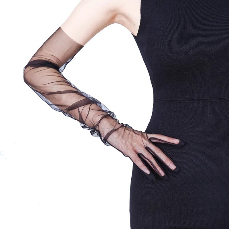 Sheer Tulle Transparent Driving Gloves Breathable Sun Protection Ultra-thin Sunscreen Gloves Black Gauze