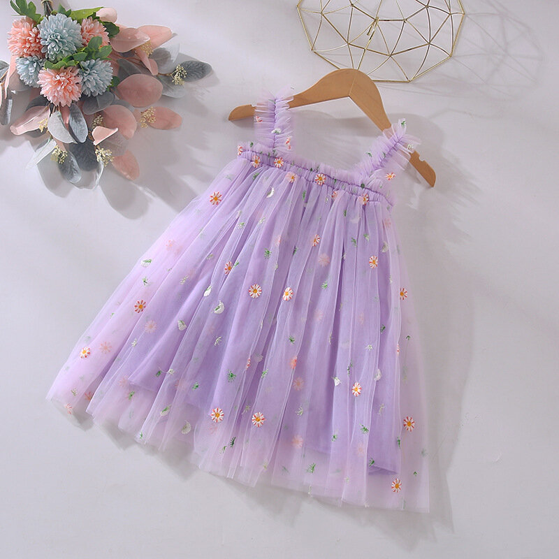 Baby Girl Embroidery Dress, Vestidos de tecido de qualidade, Princess Party Clothes, One Time, Summer Fashion, Novo, 5 pcs