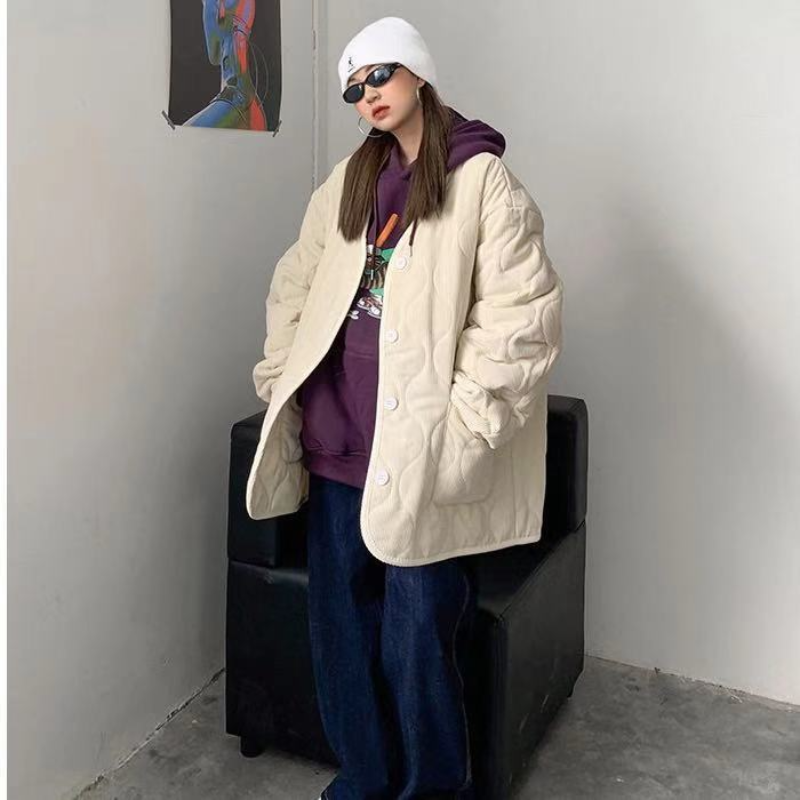 Korean Version of the Original Style Simple Solid Color Cotton-padded Female Autumn and Winter Long All-in-one Thick Coat