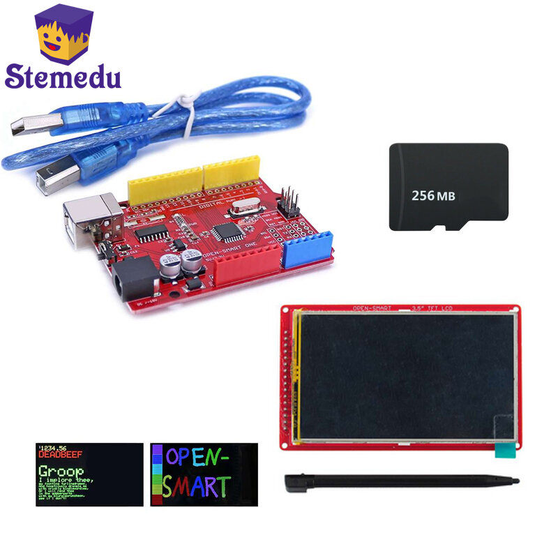 3.3V/5V ATmega328P Papan Pengembangan Mikrokontroler Chip + 3.5 Inci TFT LCD Papan Ekspansi + Pena + Kartu SD Kartu TF 256MB