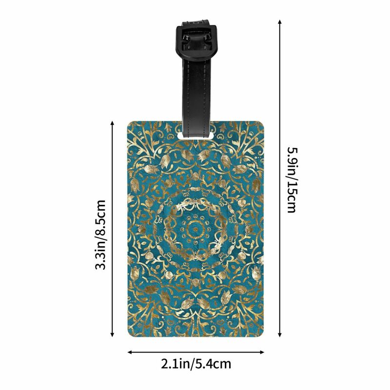 Etiqueta de equipaje de Mandala de estilo marroquí, etiqueta de identificación personalizada con patrón Floral bohemio, cubierta de privacidad