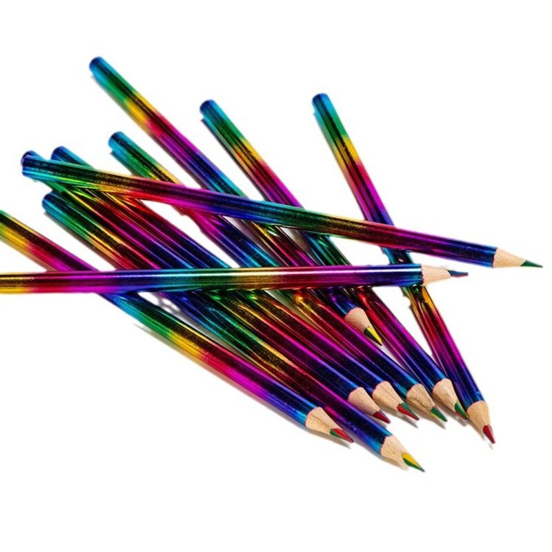 12Pcs Pencils Rainbow Pencils Cute Wooden HB Colored Pencil Set Colorful Graffiti Crayons Rainbow Colour Pencil Set Children's