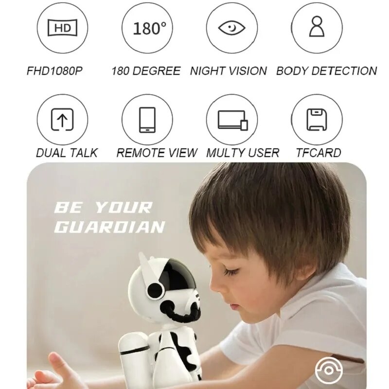 Robot inteligente con WiFi, cámara inalámbrica de vigilancia de seguridad para el hogar, 1080P, batería de 3000mAh, P2P, Monitor de bebé, Voz bidireccional, novedad