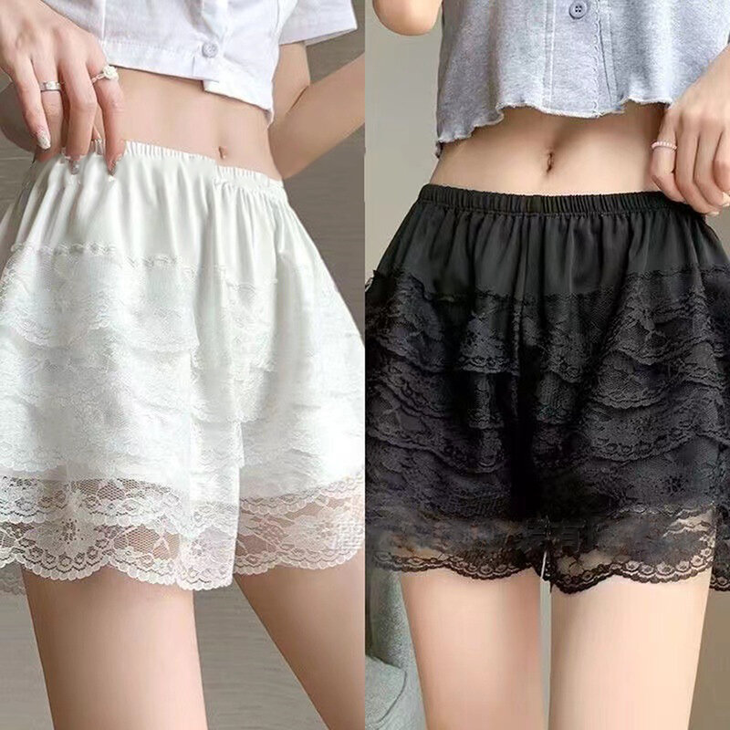 Women Safety Short Pants Floral Lace Lolita Underpants Double Layered JK Bloomers Underwear Female Tummy Control Lingerie