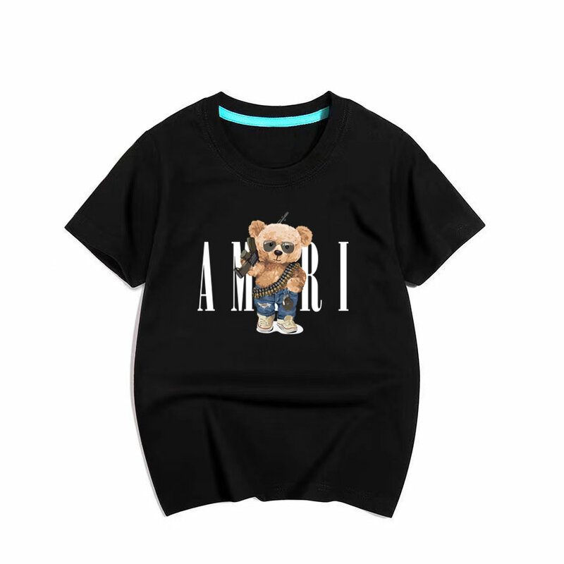 Детская Хлопковая футболка с коротким рукавом, с принтом медведя
