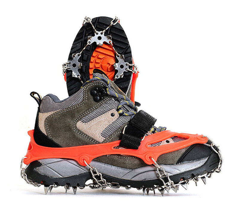 Crampones antideslizantes para escalada al aire libre, cubiertas de zapatos antideslizantes de acero al manganeso para pesca en hielo, 18 dientes, Invierno