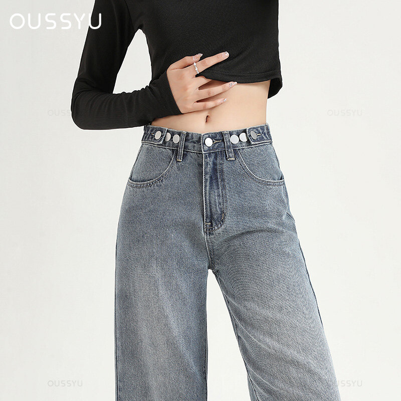 Dames Rechte Jeans Passen Elastische Hoge Taille Vintage Denim Broek Vrije Tijd Streetwear Stijl Mode Wijde Broek