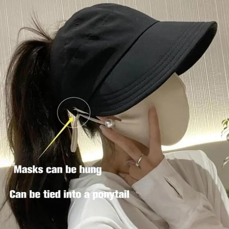 Cappello da sole vuoto a tesa larga da donna, cappello da sole a tesa larga con protezione UV per esterni per donna, bianco e nero