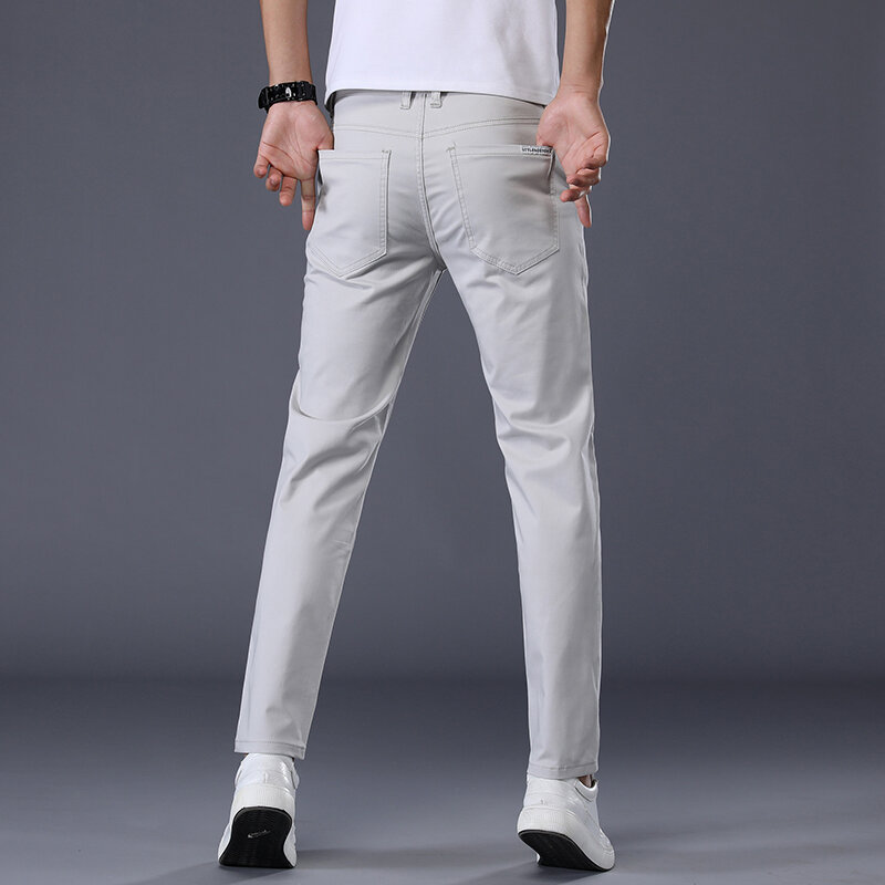 남성용 클래식 단색 여름 얇은 캐주얼 바지, 비즈니스 패션, 스트레치 코튼 슬림 브랜드 바지, 7 가지 색상