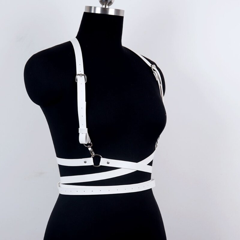 Unterbrust-Korsett-Oberteil mit Riemen, Punk-Körperkette, Gürtel, Ledergeschirr für Damen