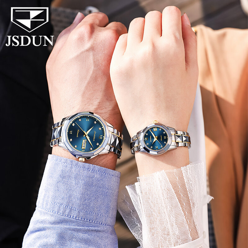 JSDUN-relojes automáticos de lujo para pareja, reloj de pulsera mecánico para hombre y mujer, resistente al agua, cristal de zafiro, conjunto de regalo para amante