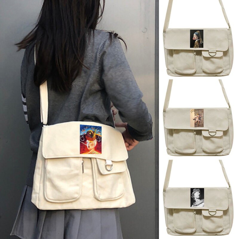 대용량 유니섹스 메신저 크로스 바디 가방 남녀 공용, 흰색 대리석 웃긴 시리즈 인쇄 캔버스 숄더백