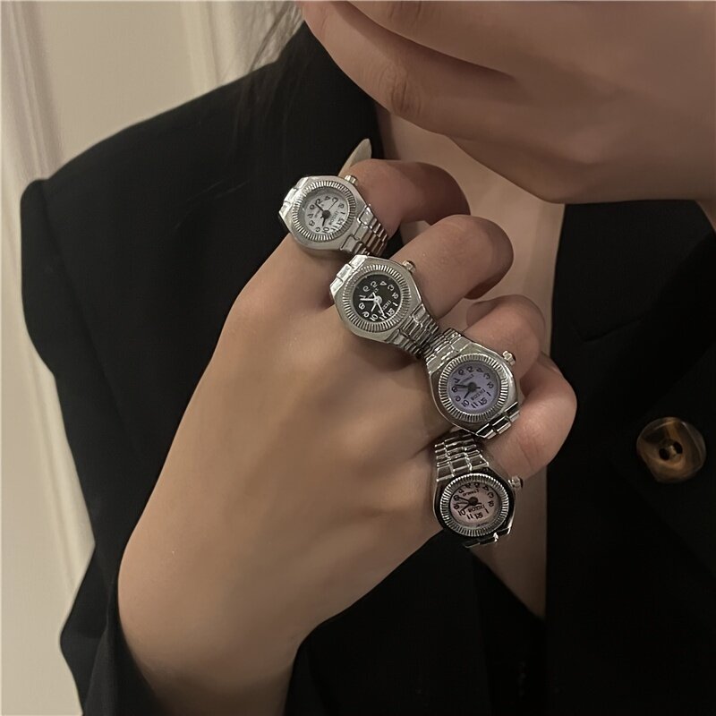 Jam tangan cincin jari Digital trendi-waktu dunia, aksesori pesta elastis-Aksesori sempurna, perhiasan kuarsa modis