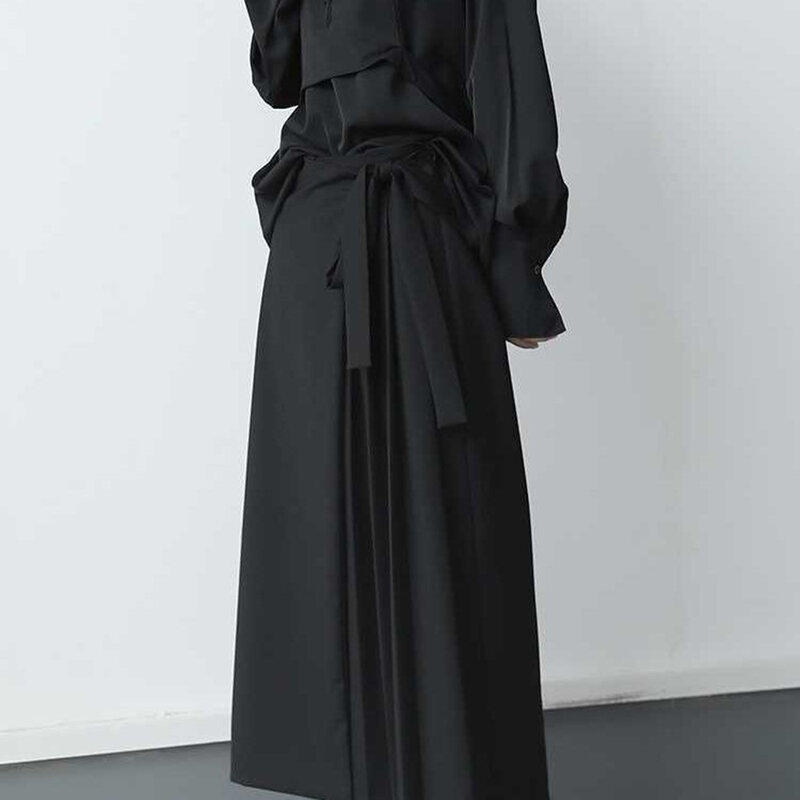 Darkness Versatile Slim Pleated Nine-Point Wide-Leg Pants Unisex Double-Layer High-Waisted Loose Tight-Waisted Straight Culottes