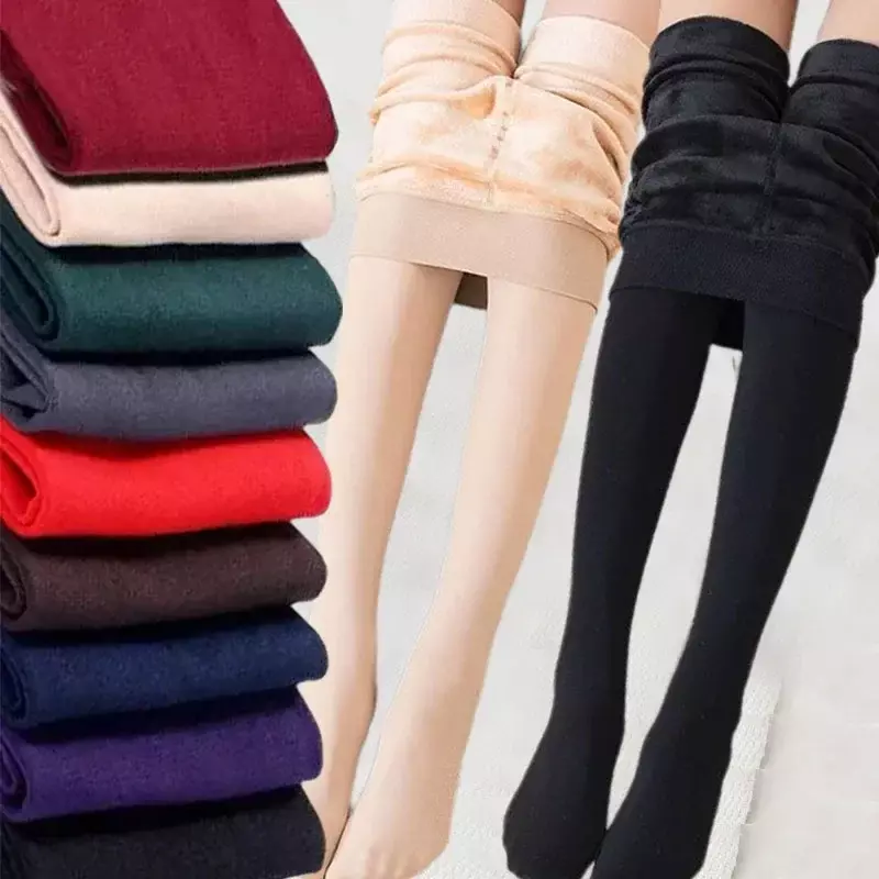جوارب طويلة مخملية سميكة للنساء ، طماق عالية الخصر ، الجوارب الدافئة ، أحادية اللون ، بسط ، أسود ، أنثى ، شتاء
