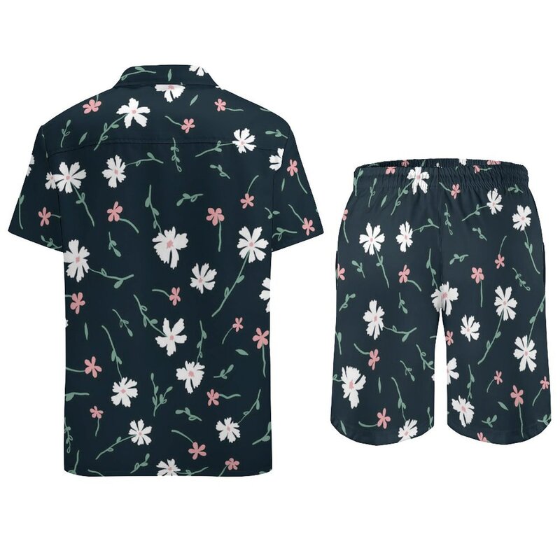طقم قميص رجالي قصير الأكمام زهري هاواي ، زهور خربش جميلة ، شورت كاجوال برسومات ، مقاس كبير ، بدلة شاطئ صيفية