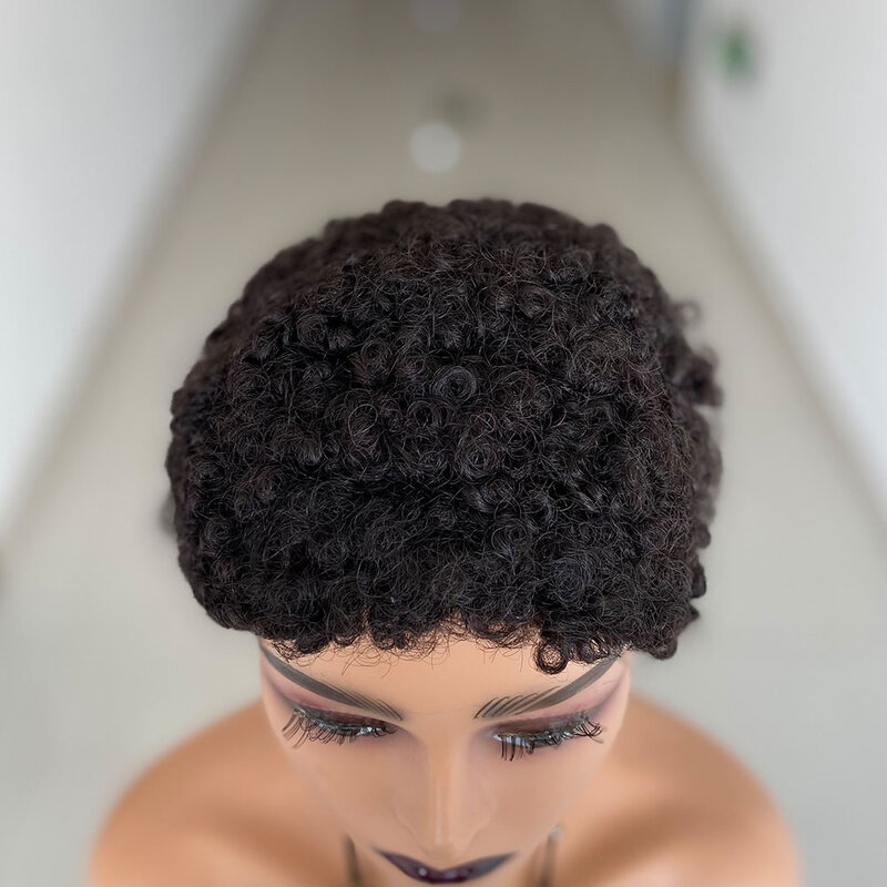 Krótkie fryzura Pixie peruka brazylijski perwersyjne kręcone ludzkie włosy peruka pełna maszyna peruki Remy włosy dla czarnych kobiet kręcone ludzkie włosy peruki