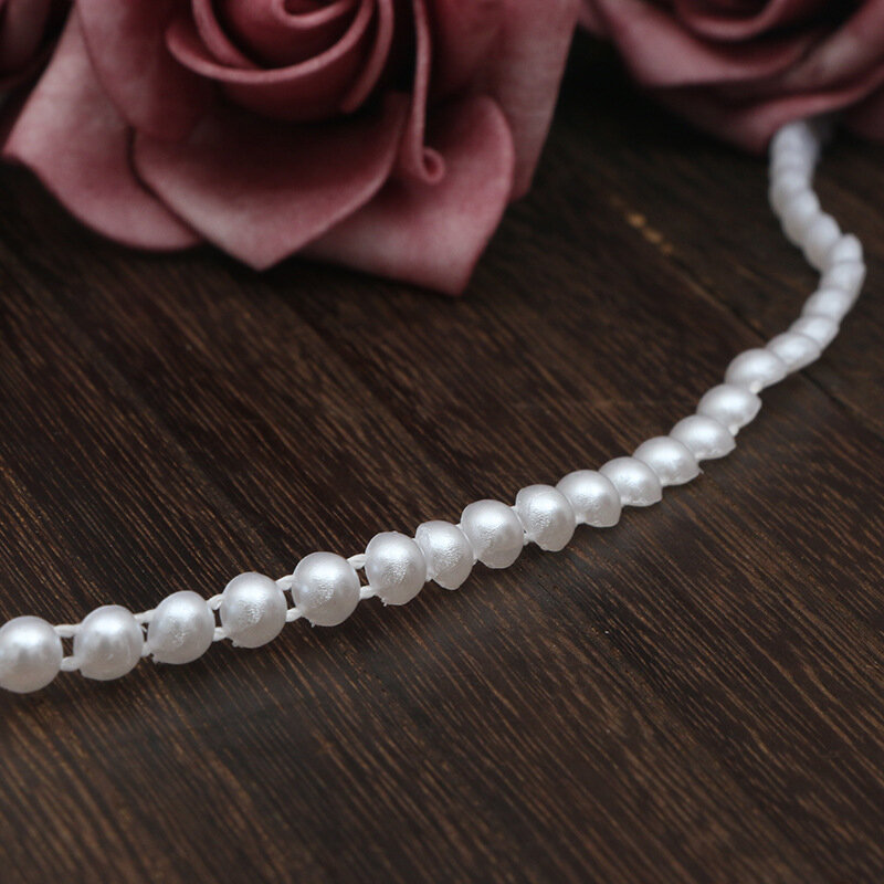 Cadena de encaje con perlas de imitación de girasol, adorno para el pelo, hecho a mano, accesorios de decoración para muñecas, 5 yardas