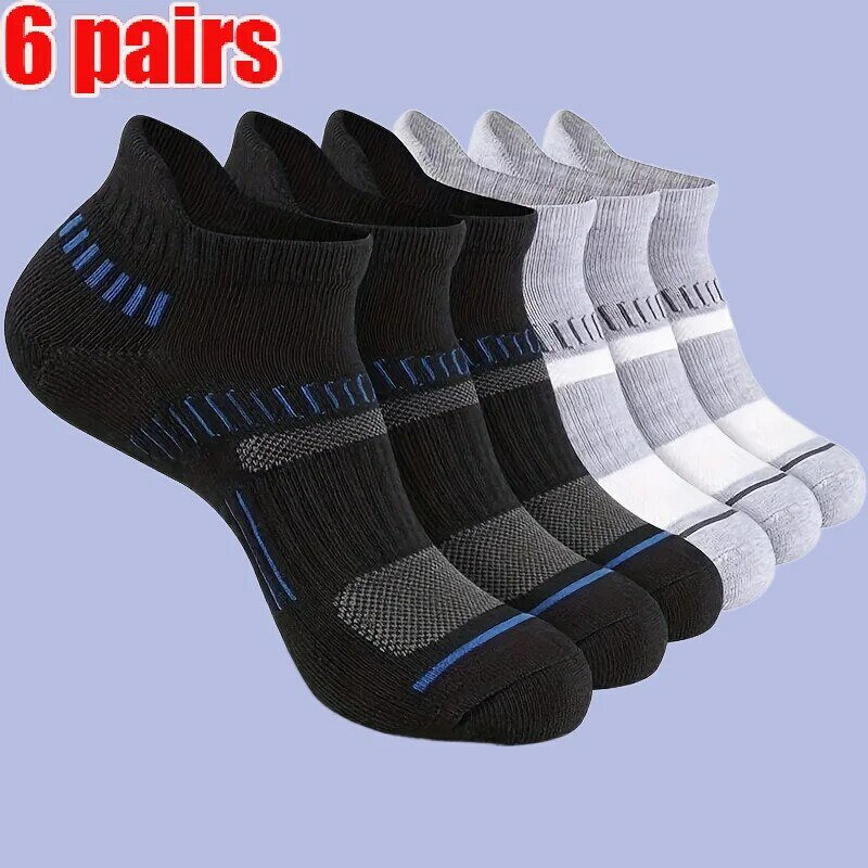 Meias atléticas de tornozelo almofadadas para homens, cintura baixa, meias esportivas, mistura de algodão, respirável, confortável, novo, 6 pares