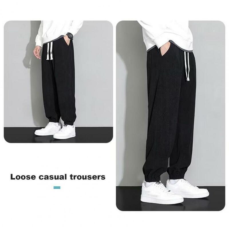 Comfortable Men Trousers Breathable Stretchy Men's Sports Pants with Drawstring Waist Ankle-banded Ninth Trousers for Jogging