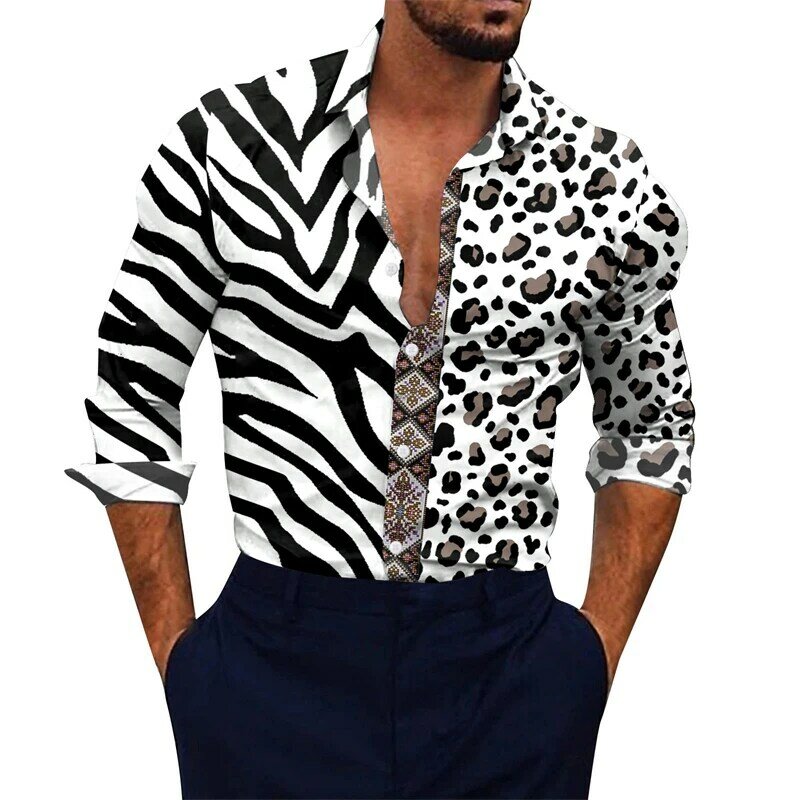 Camisa de manga larga para hombre, blusa informal a rayas, color blanco y negro, ropa Hawaiana de gran tamaño, 2024