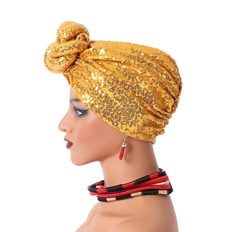 Pañuelo con bordado de lentejuelas hecho a mano para mujer, pañuelo musulmán, sombrero indio, novedad