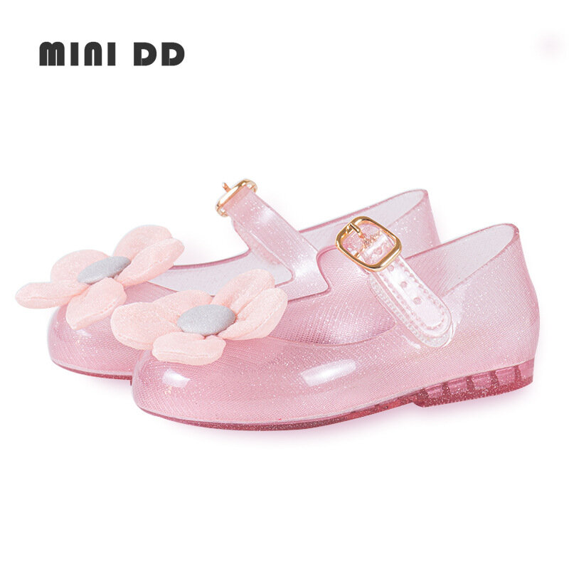 MINIDD Spring Summer Children's Summer Sandals Baby Girls Soft Soled Princess Flower Single Shoes Kids PVC Beach sandals DD045