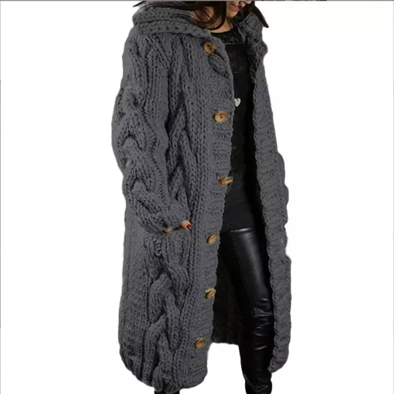 2024 Damen neue Strickjacke übergroßen Pullover Mantel Mode Pullover langen Knopf Herbst Winter einfarbig