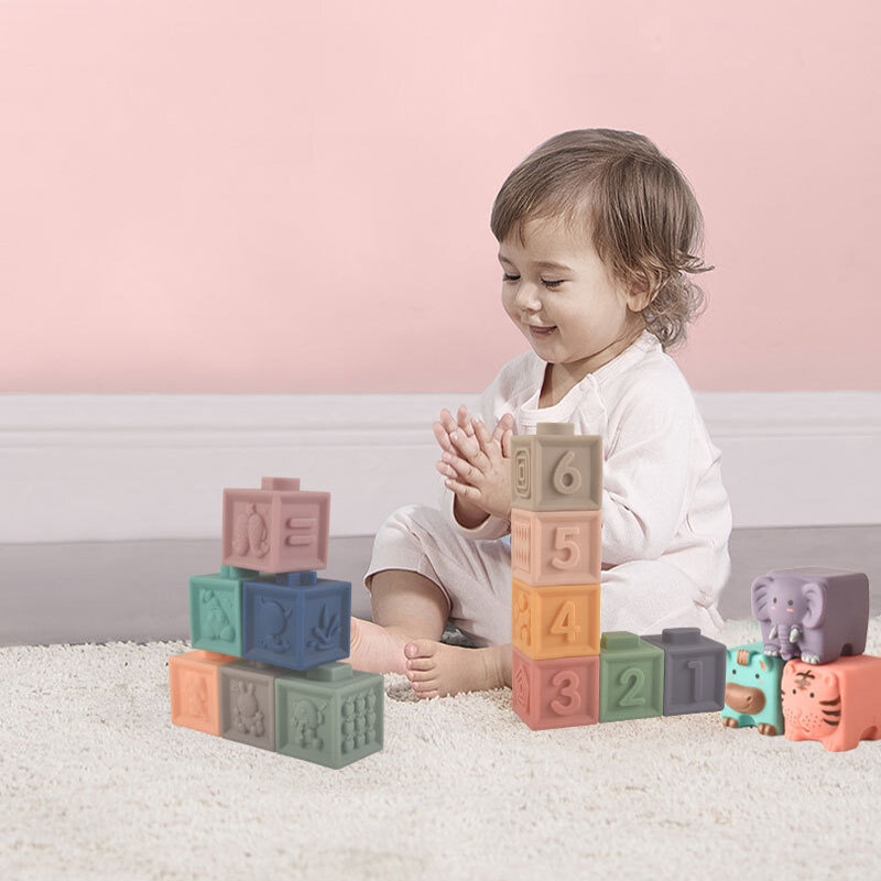 Детские развивающие игрушки для сборки, когнитивные мягкие резиновые тисненые блоки животных, детские развивающие игрушки с зажимом и вызовом в ванну, развлечения
