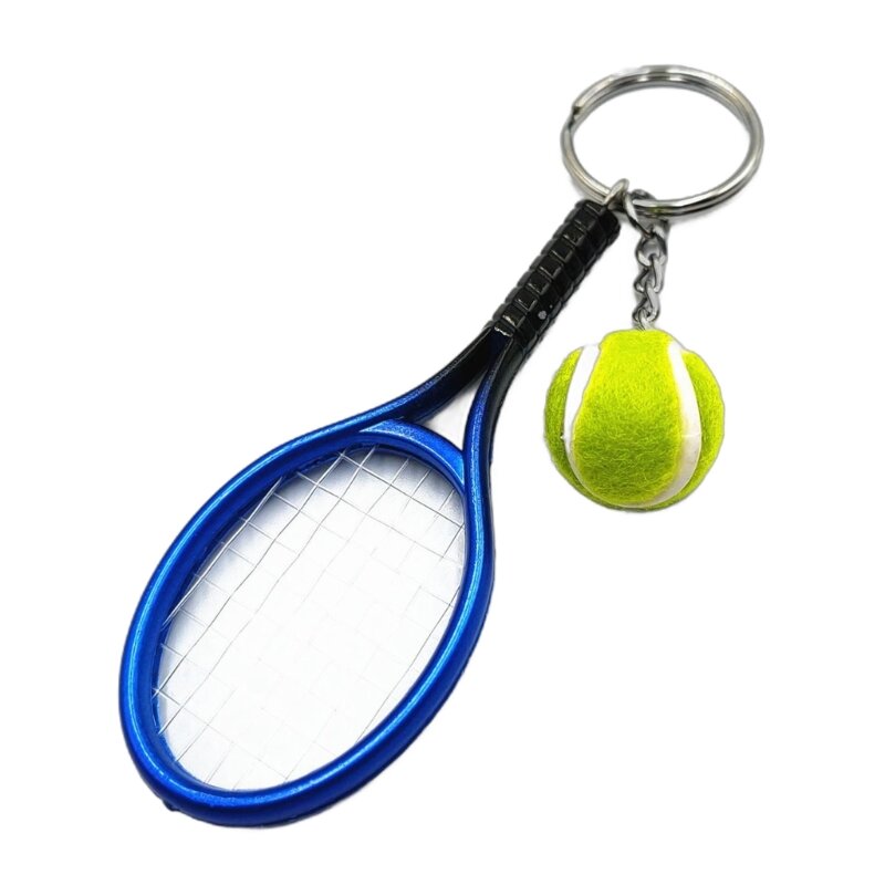 พวงกุญแจเทนนิส 6 ชิ้นพร้อมค้างคาวเทนนิสและลูกเทนนิส, รถที่ใส่กุญแจพวงกุญแจอุปกรณ์เสริมสำหรับกระเป๋ากระเป๋าเป้สะพายหลังกระเป๋า