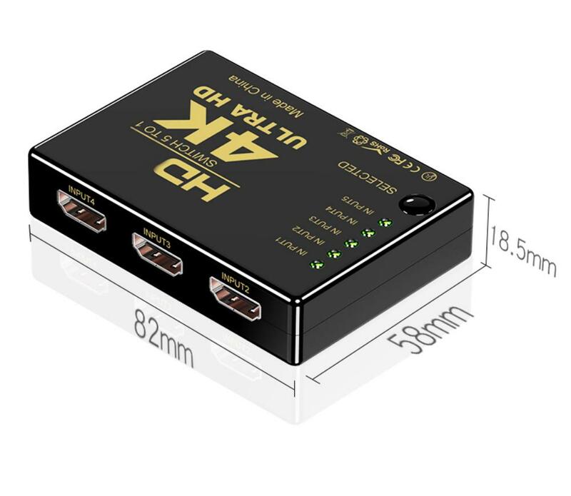 5 Port 5 Input in to 1 Switch Selector Splitter Hub HD 4Kx2K HDMI-compatible Switcher With IR Remote 3D For PS3 Xbox 360 HDTV