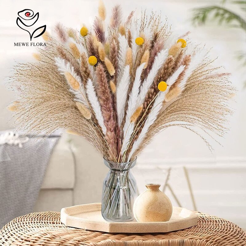 Натуральные сушеные цветы, букет из пушистой пампасной травы, украшение для дома в богемном стиле на осень, свадьбу, 100 шт.