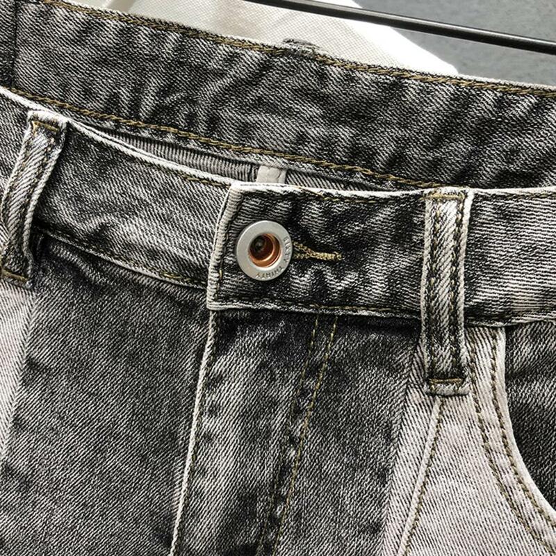 Coleção masculina de shorts jeans de bolso múltiplo, jeans rasgado para estilo, botão de ascensão média, vários bolsos, verão