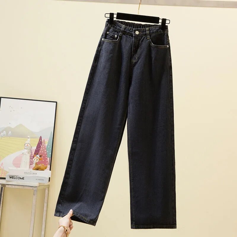 Calça feminina de esfregão jeans de cintura alta, calça casual solta, jeans de perna larga extragrande, 4XL, primavera e verão, nova, 2024