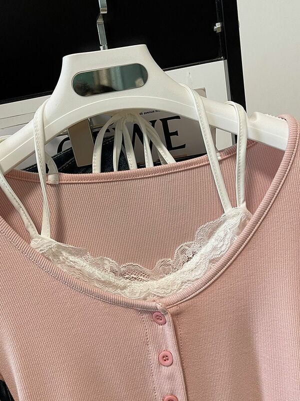 T-shirt rosa donna Slim Sweet College Fashion coreano primavera Soft Leisure ritagliata impiombata progettata 2023 nuovo arrivo quotidiano Casual